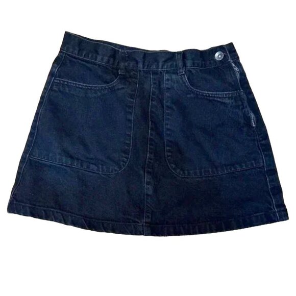 FOREVER 21 Black Denim A Line Jean Mini Skirt Cargo Pockets - size 27 - Picture 1 of 7